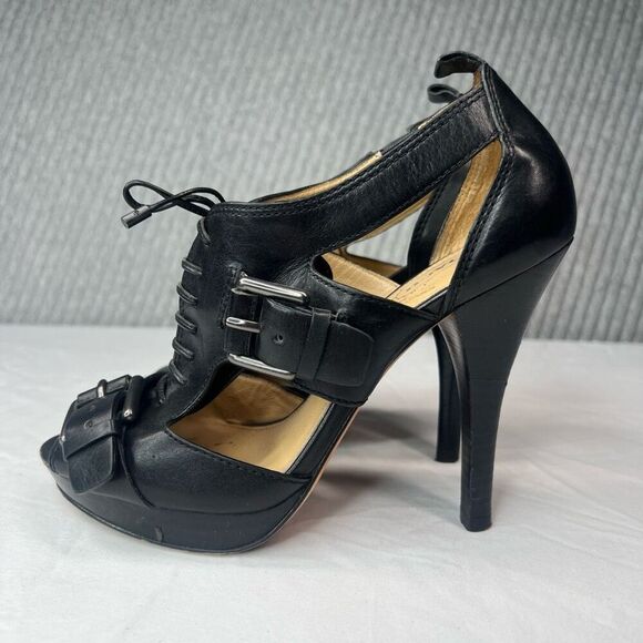 Coach Heels Leather Sofia Sandals Black Buckles Lace Up Sexy Size 7 - Picture 3 of 7
